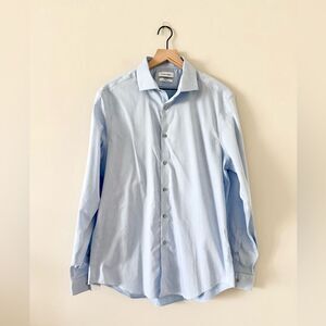 Calvin Klein Steel+ Slim Fit Button Down in Light Blue with Herringbone-Size L